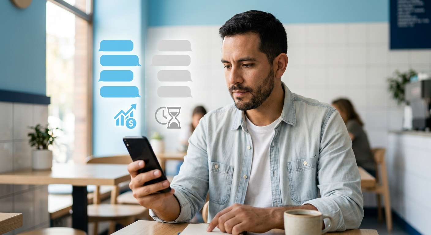 Persona analizando chats de WhatsApp en una interfaz de software para ventas