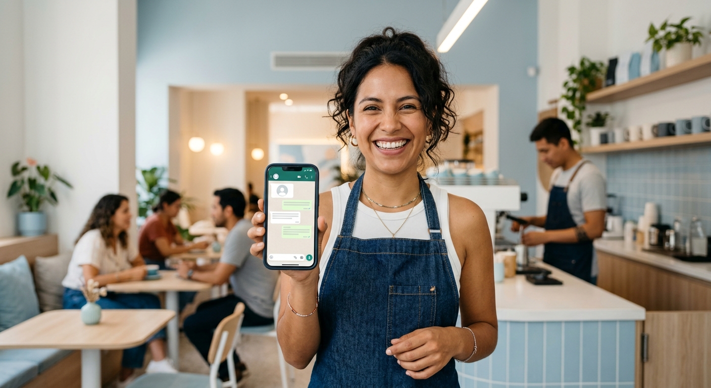 Persona utilizando su móvil para contactar un negocio por WhatsApp a través de un anuncio de Google
