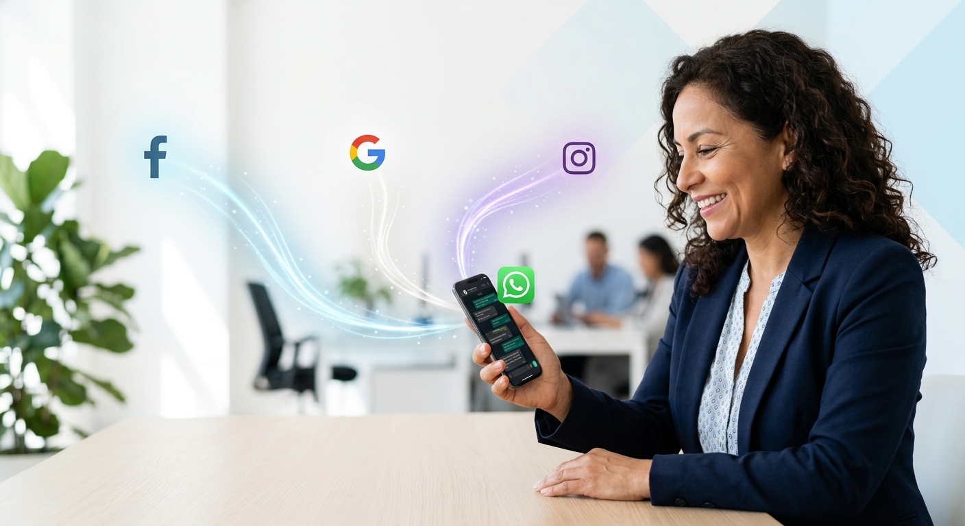 Gráfico que ilustra la conexión entre diferentes canales de marketing y las ventas de WhatsApp para un negocio